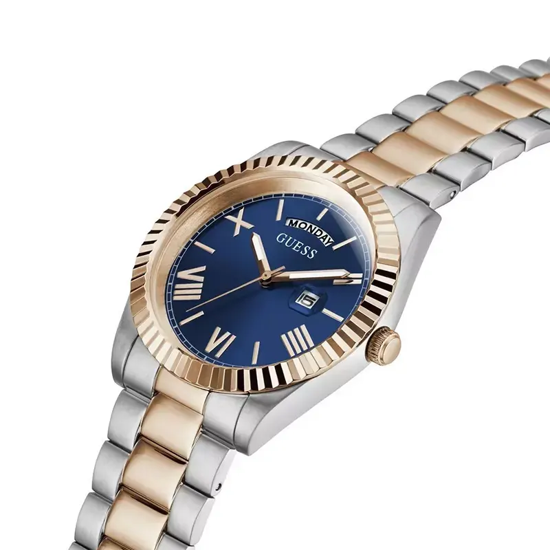 Guess Connoisseur Day-Date Blue Dial Two-tone Men's Watch- GW0265G12